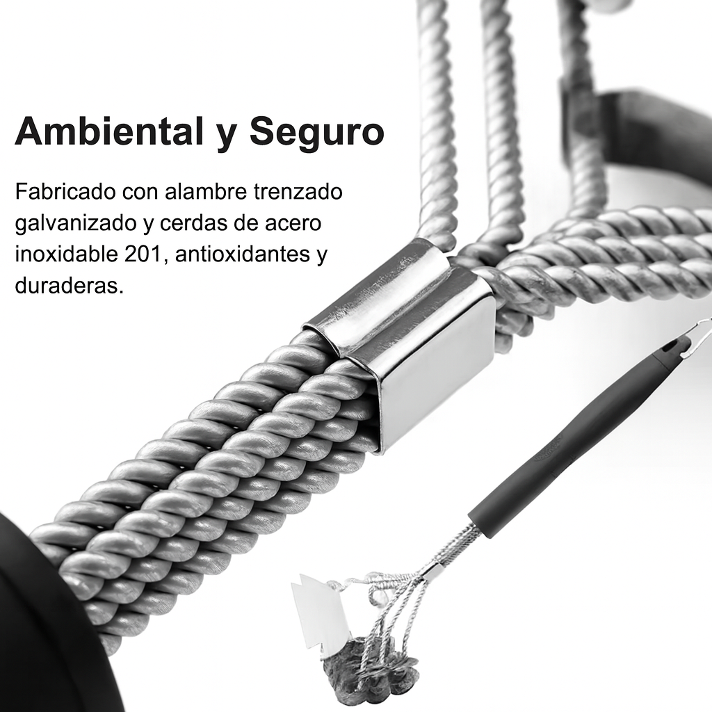 PARRILLA IMPECABLE SIEMPRE – CEPILLO PROFESIONAL DE ACERO INOXIDABLE
